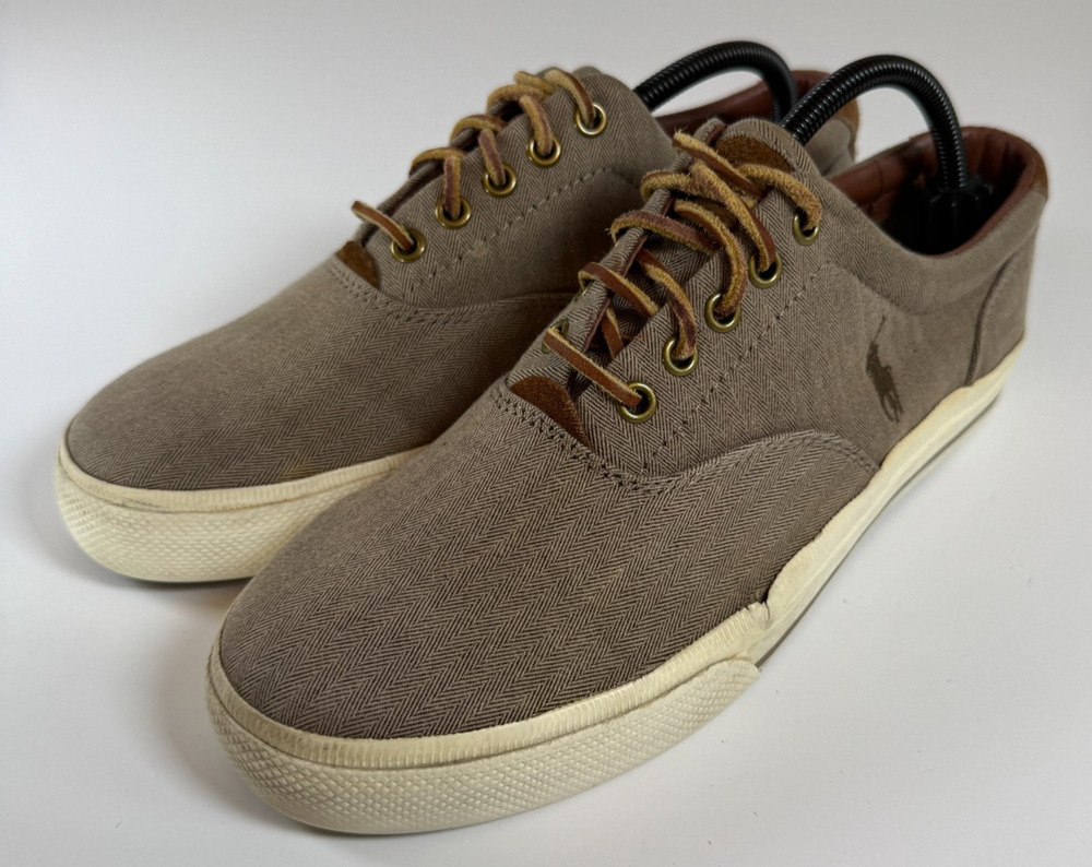 Polo Ralph Lauren Vaughn Brown Canvas Sneakers Men's 9.5D Lace Up Shoes
